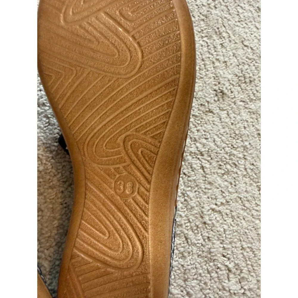 Bunion Corrector Navy & Red Leather Flower Wedge Sandals‎ Size 38 EU Gently Worn